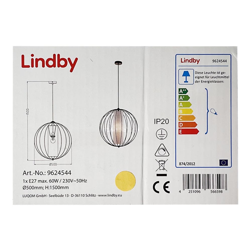 Lindby - Пендел KORIKO 1xE27/60W/230V