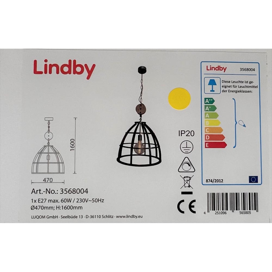 Lindby - Пендел MAXIMILIA 1xE27/60W/230V