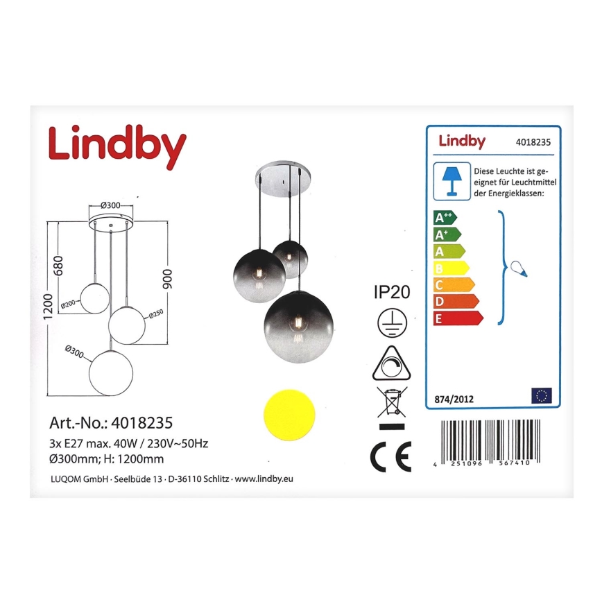 Lindby - Пендел ROBYN 3xE27/40W/230V