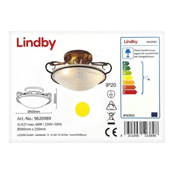 Lindby - Плафон RANDO 3xE27/60W/230V