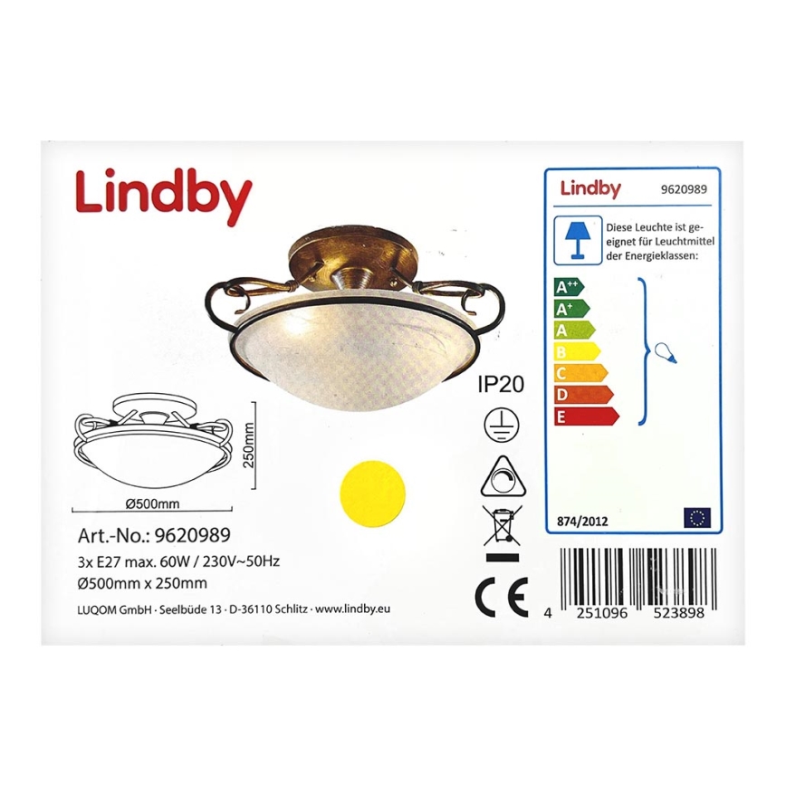 Lindby - Плафон RANDO 3xE27/60W/230V