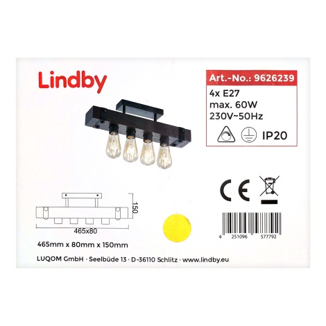 Lindby -  Плафониера MICHAELA 4xE27/60W/230V