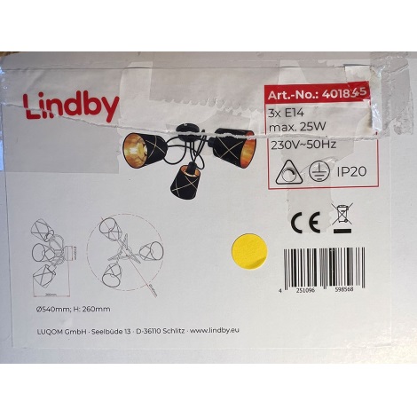 Lindby - Полилей за повърхностен монтаж SINDRI 3xE14/25W/230V