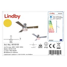 Lindby - Вентилатор за таван ALVIN 2xE14/40W/230V + дистанционно управление