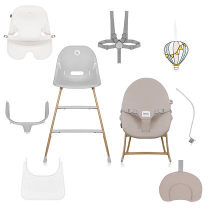 Lionelo - 4-в-1 детски стол за хранене DALIA SET, сив/натурален