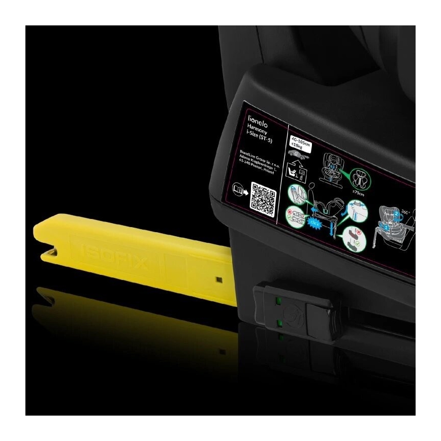 Lionelo - Автокресло с основа, въртящо се HARMONY i-Size 40-150 см черно