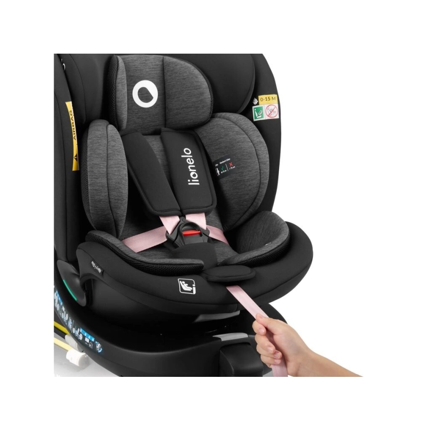 Lionelo - Автокресло с основа, въртящо се NAVY i-Size 40-150 см черно/розово