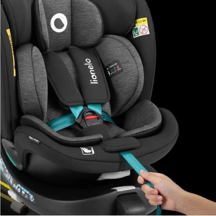 Lionelo - Автокресло с основа, въртящо се NAVY i-Size 40-150 см черно/тюркоазено