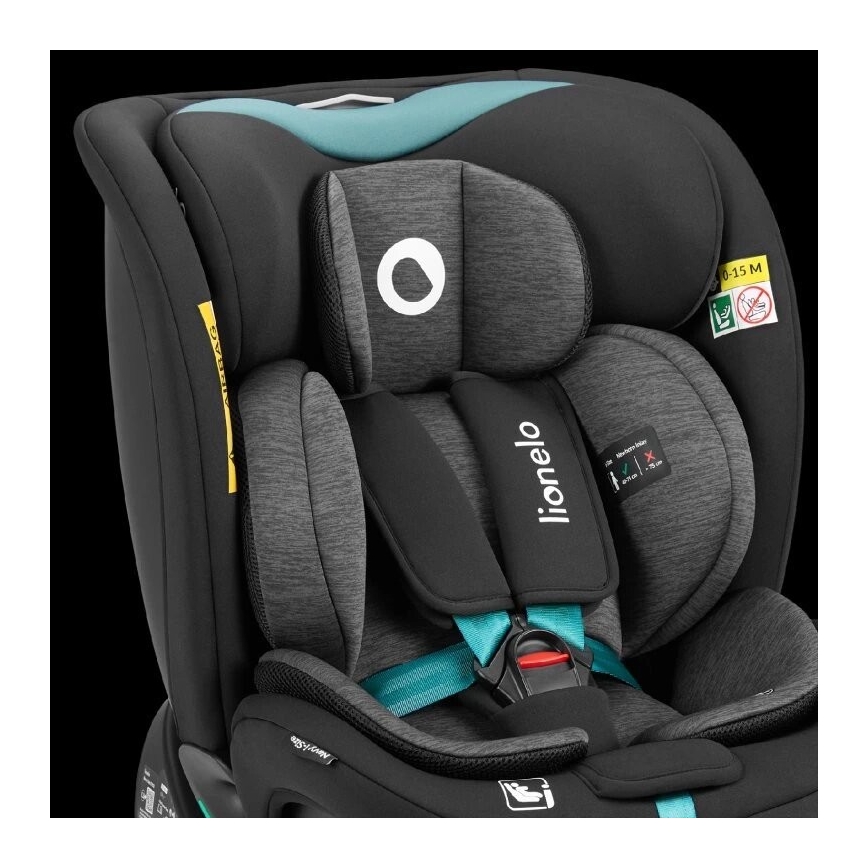 Lionelo - Автокресло с основа, въртящо се NAVY i-Size 40-150 см черно/тюркоазено