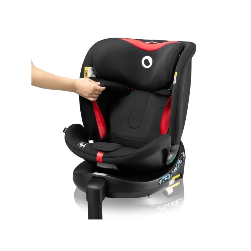 Lionelo - Автокресло с основа, въртящо се NAVY i-Size 40-150 см черно/червено