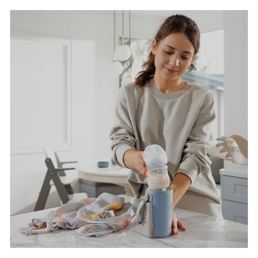 Lionelo - Акумулаторен подгрявач за бебешки шишета THERMUP GO PLUS 10W/5V син/сив