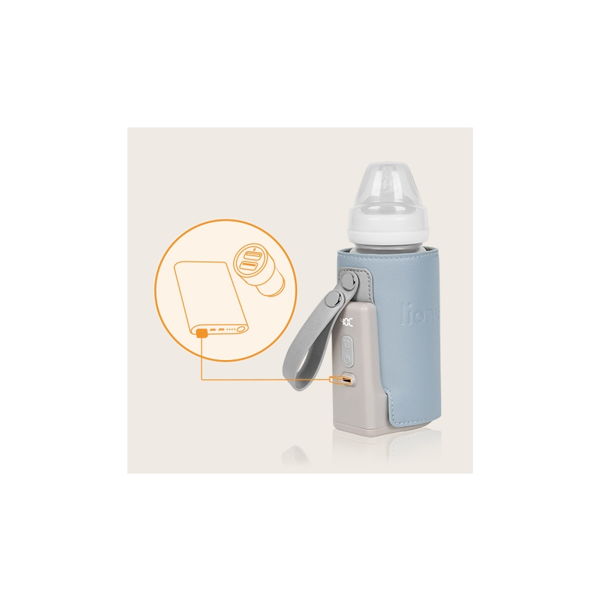 Lionelo - Акумулаторен подгрявач за бебешки шишета THERMUP GO PLUS 10W/5V син/сив