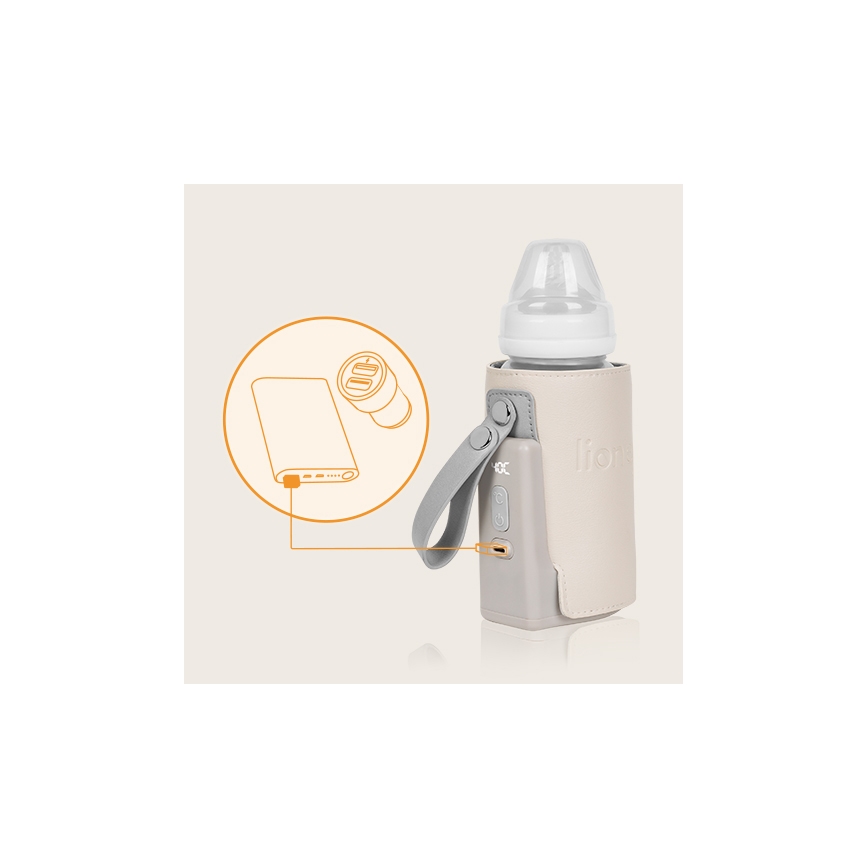 Lionelo - Акумулаторен подгрявач за шишета THERMUP GO PLUS 10W/5V бежов