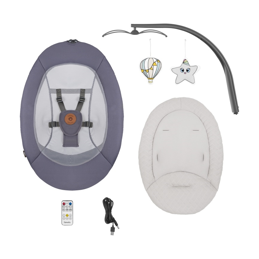 Lionelo - Бебешка люлка с мелодия RALF 4xAA графитено сиво + дистанционно управление