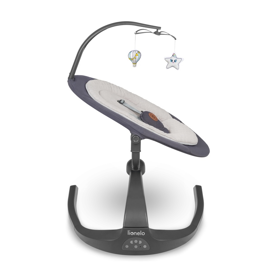 Lionelo - Детска люлка RINA с мелодия, захранване 4xAA, цвят Grey Concrete, с дистанционно управление