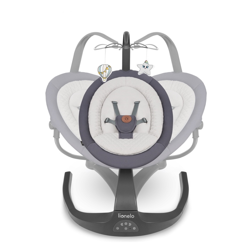 Lionelo - Детска люлка RINA с мелодия, захранване 4xAA, цвят Grey Concrete, с дистанционно управление