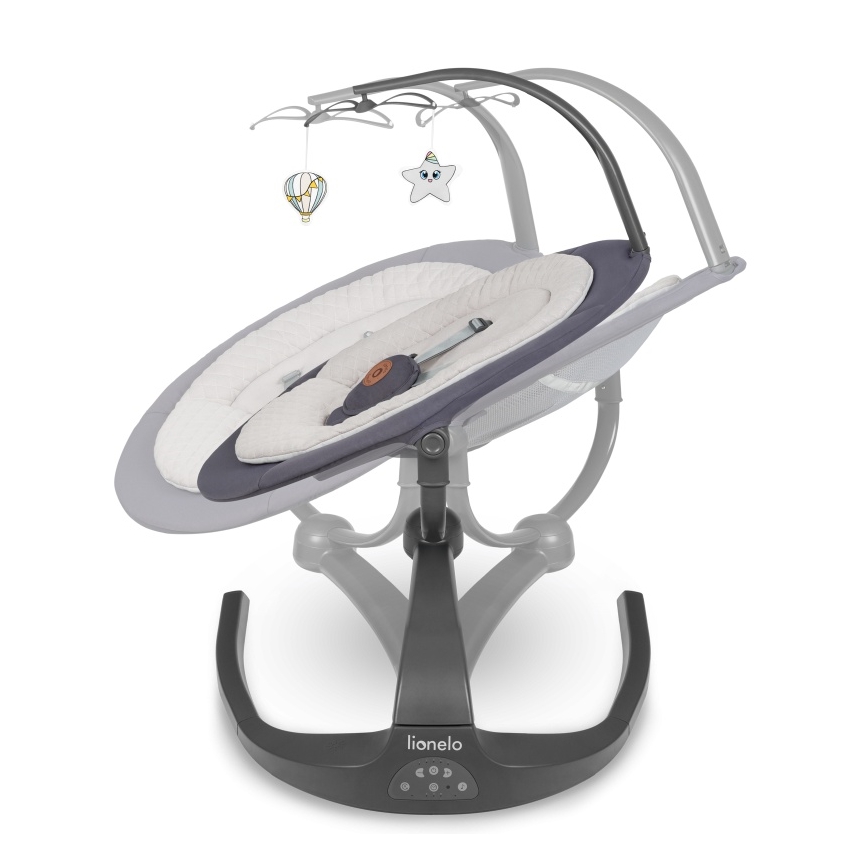 Lionelo - Детска люлка RINA с мелодия, захранване 4xAA, цвят Grey Concrete, с дистанционно управление