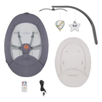 Lionelo - Детска люлка RINA с мелодия, захранване 4xAA, цвят Grey Concrete, с дистанционно управление