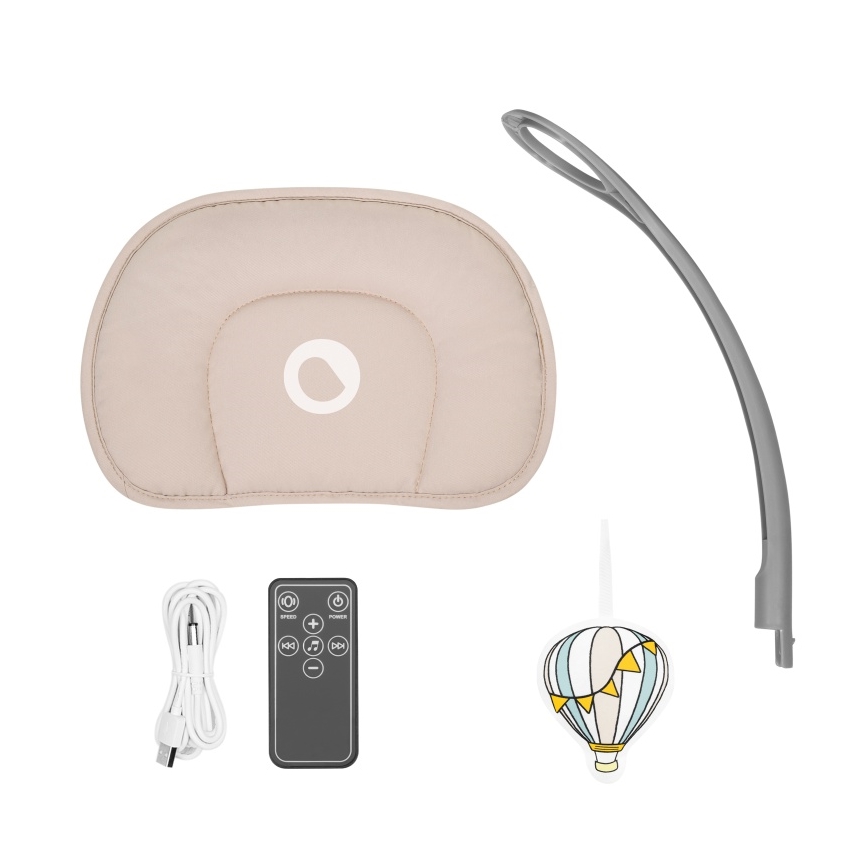 Lionelo - Детска люлка RIO с мелодия, 4xC, цвят бежово латте + дистанционно управление