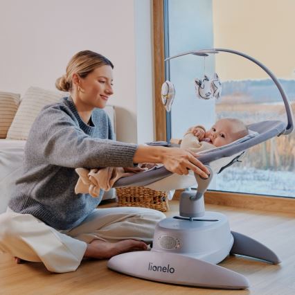 Lionelo - Детска люлка с мелодии MELL Beige Sand 4xAA + дистанционно управление