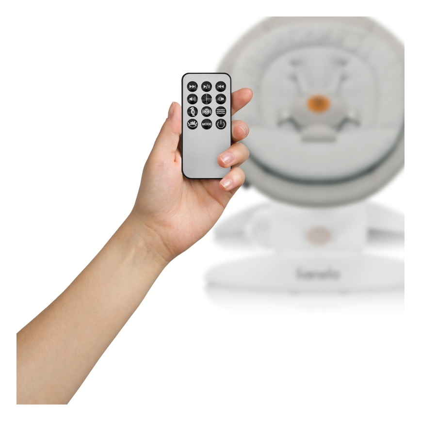 Lionelo - Детска люлка с мелодии MELL Beige Sand 4xAA + дистанционно управление