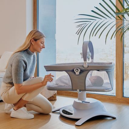 Lionelo - Детска люлка с мелодия 2 в 1 BELLA 4xAA бетонно сива + дистанционно управление