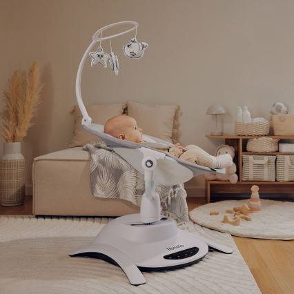 Lionelo - Детска люлка с мелодия 2 в 1 BELLA 4xAA бетонно сива + дистанционно управление