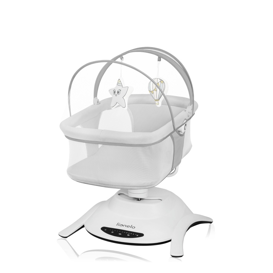 Lionelo - Детска люлка с мелодия 2 в 1 BELLA 4xAA бетонно сива + дистанционно управление