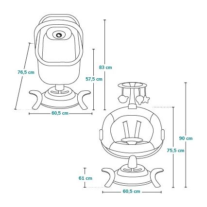 Lionelo - Детска люлка с мелодия 2 в 1 BELLA 4xAA бетонно сива + дистанционно управление