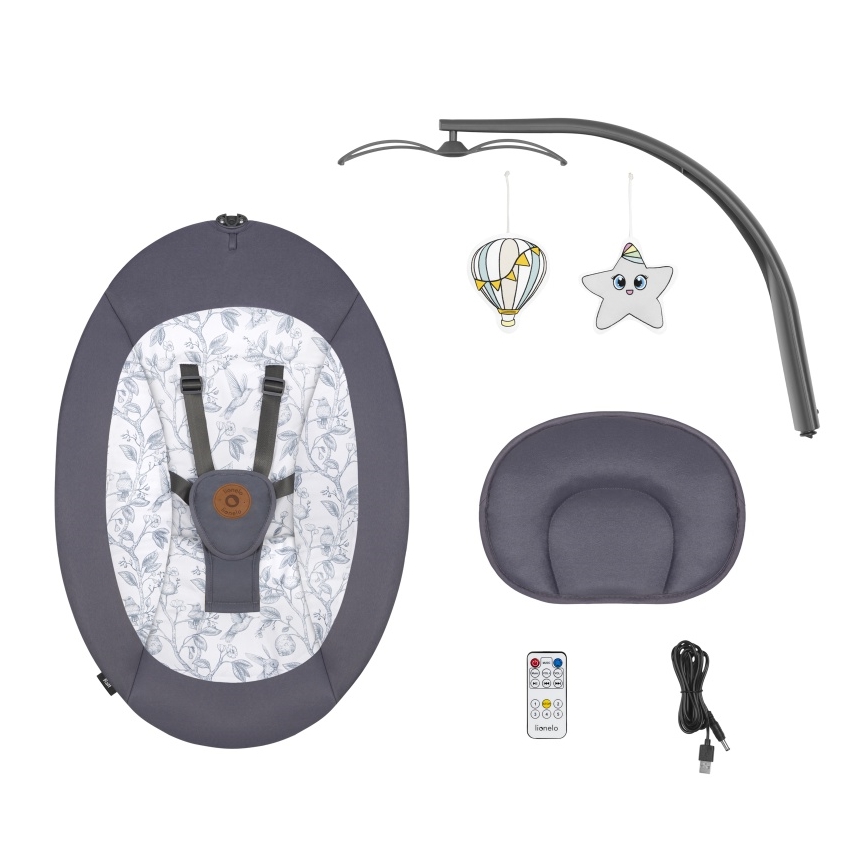 Lionelo - Детска люлка с мелодия RALF 4xAA Сиво/Бяло + дистанционно управление