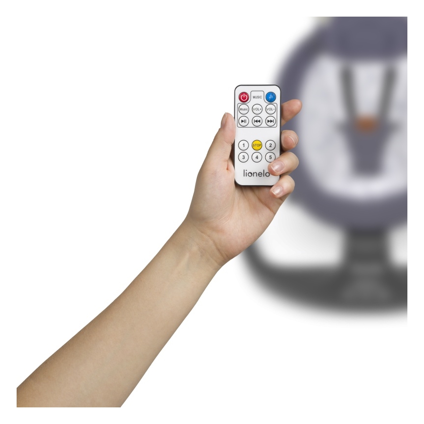 Lionelo - Детска люлка с мелодия RALF 4xAA Сиво/Бяло + дистанционно управление