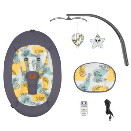 Lionelo - Детска люлка с мелодия RALF, захранване 4xAA, с дистанционно управление, цвят Grey Concrete