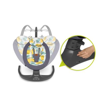 Lionelo - Детска люлка с мелодия RALF, захранване 4xAA, с дистанционно управление, цвят Grey Concrete