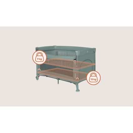 Lionelo - Детска пътна кошара 3 в 1 ELLEN, зелен шалфей