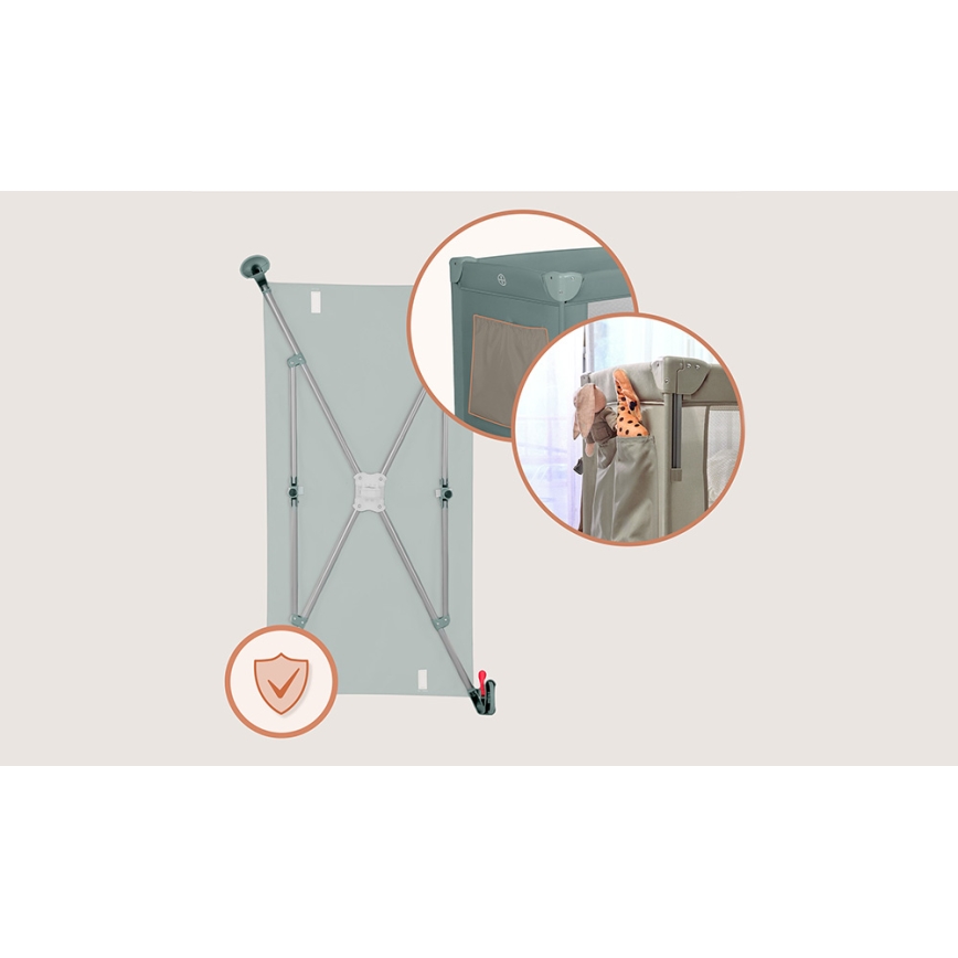 Lionelo - Детска пътна кошара 3 в 1 ELLEN, зелен шалфей