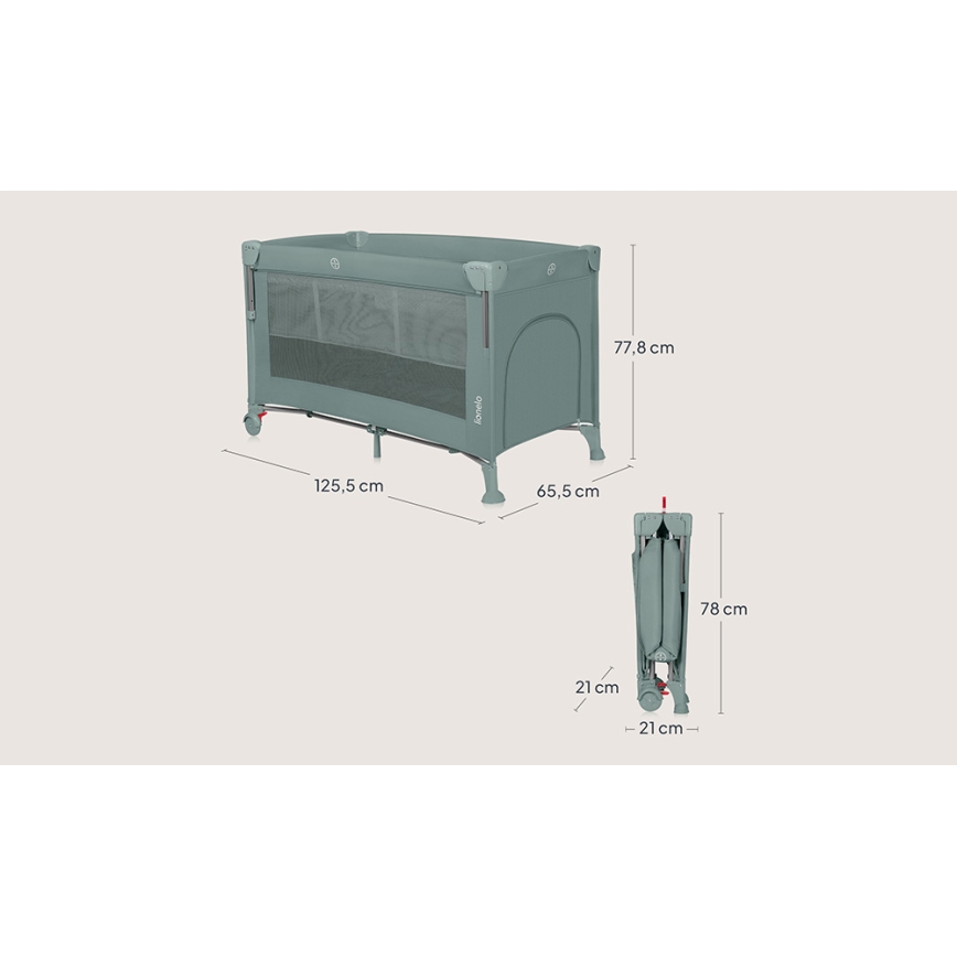 Lionelo - Детска пътна кошара 3 в 1 ELLEN, зелен шалфей