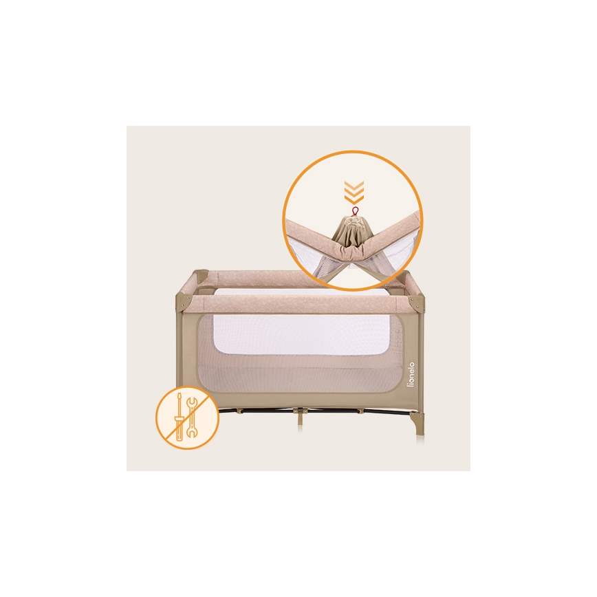 Lionelo - Детска пътна кошара JASMIN EASY FOLD, бежов пясък