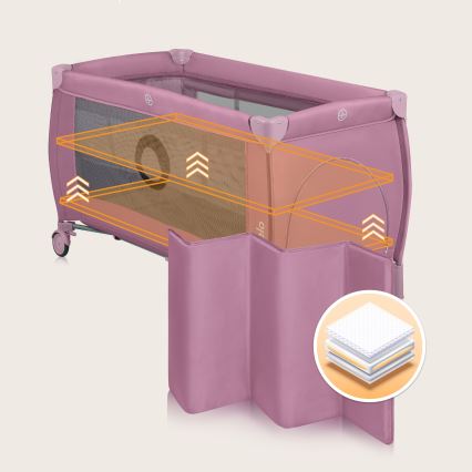 Lionelo - Детска пътна кошара STEFI PLUS, розова магнолия