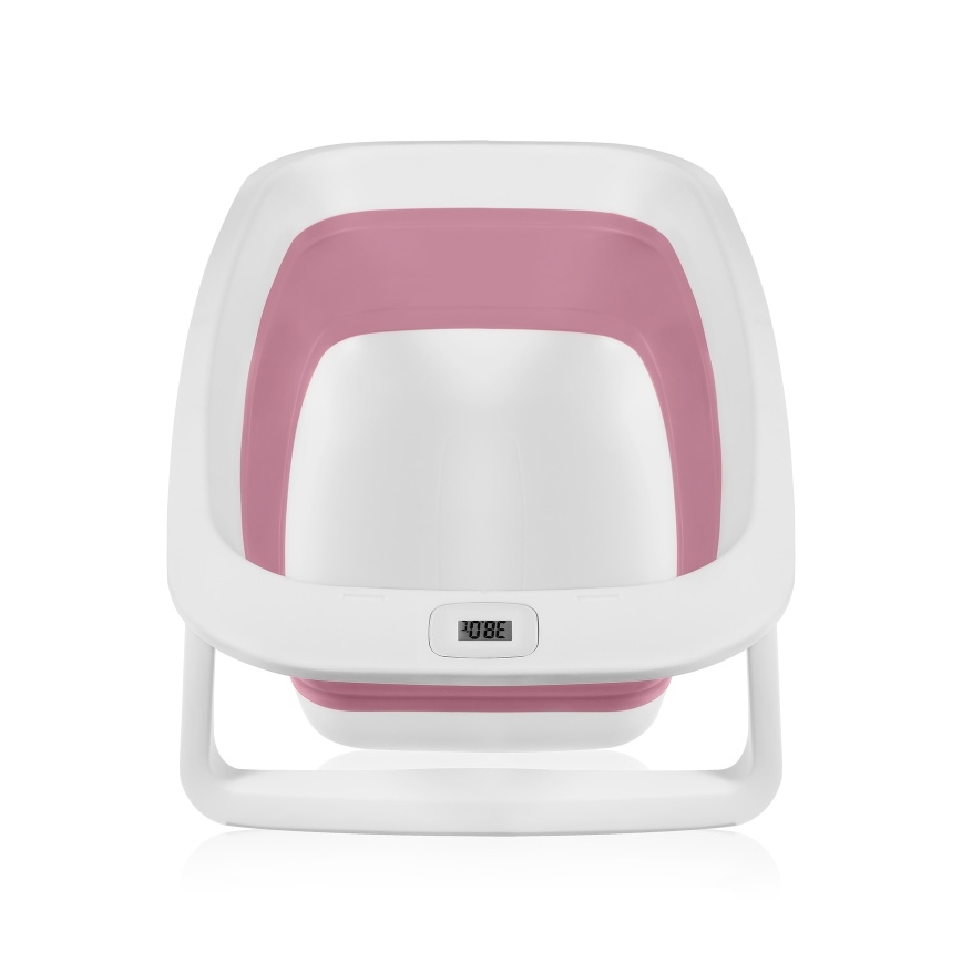 Lionelo - Детска сгъваема вана с термометър BABY BUBBLE 2x LR44 Розова магнолия