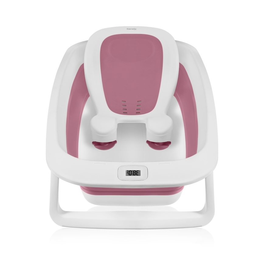 Lionelo - Детска сгъваема вана с термометър BABY BUBBLE 2x LR44 Розова магнолия