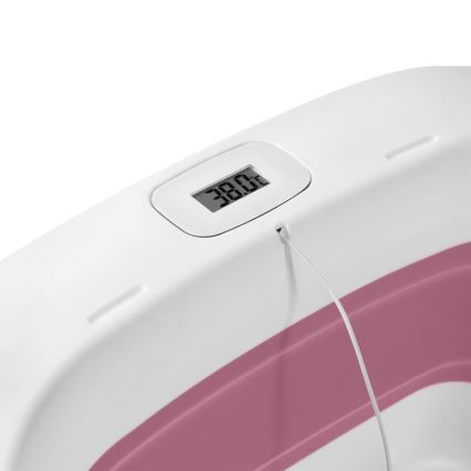 Lionelo - Детска сгъваема вана с термометър BABY BUBBLE 2x LR44 Розова магнолия