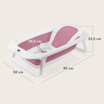 Lionelo - Детска сгъваема вана с термометър BABY BUBBLE 2x LR44 Розова магнолия