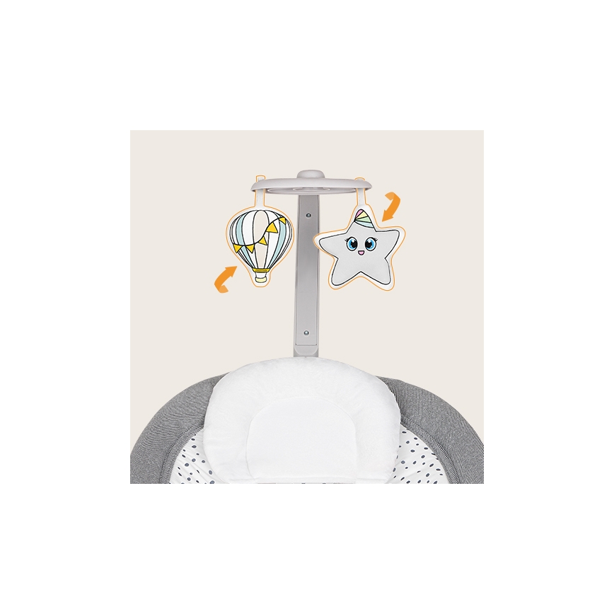 Lionelo - Детска вибрираща люлка с мелодия PASCAL 2xAA сива