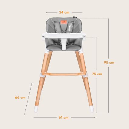 Lionelo - Детски стол за хранене 2 в 1 KOEN Grey Stone