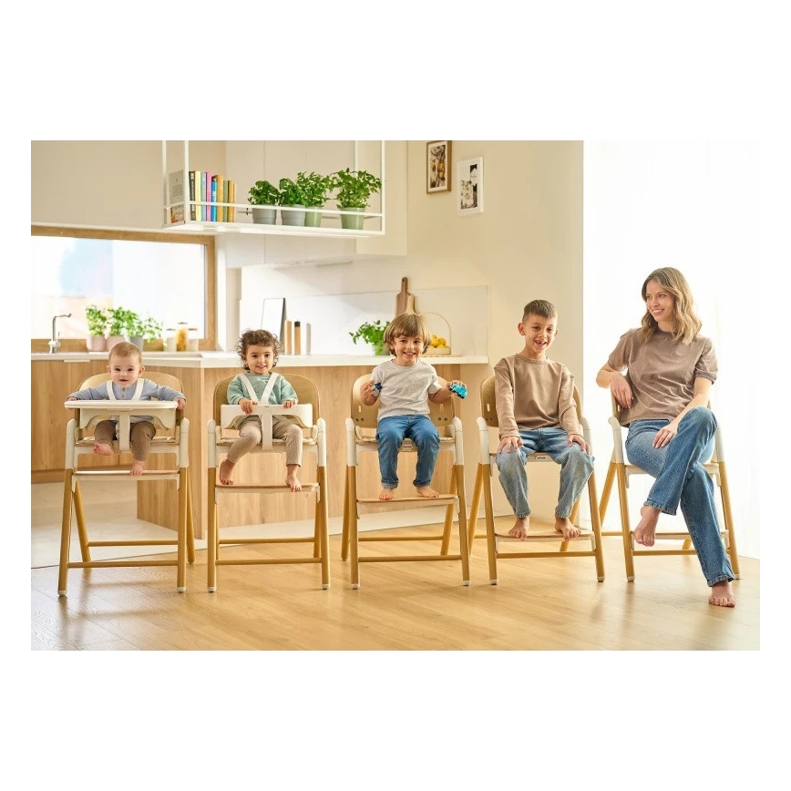 Lionelo - Детски стол за хранене 3 в 1 CELIA Бяло натурално дърво