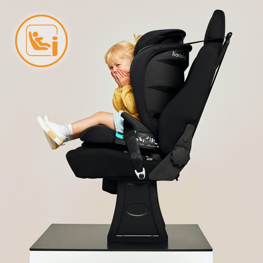 Lionelo - Детско столче за кола NEAL i-Size 100–150 см, Черен оникс