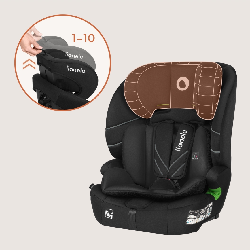 Lionelo - Детско столче за кола LEVI FIX i-Size 76-150 см, черен карбон