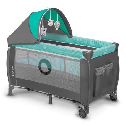 Lionelo - Детско креватче за пътуване SVEN PLUS сив/тюркоаз