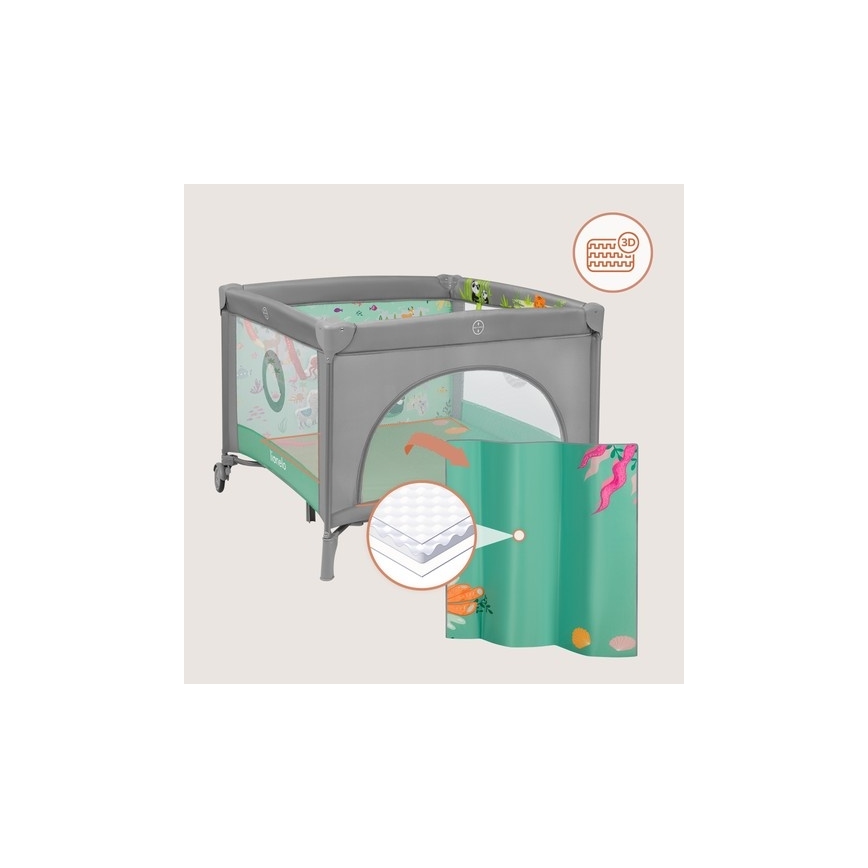 Lionelo - Игрален парк MILLE PLUS, сиво-зелен