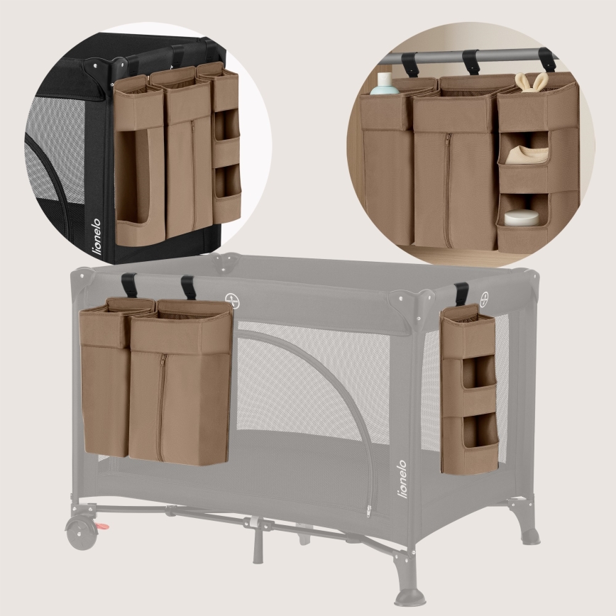 Lionelo - Органайзер за бебешко креватче 3 в 1 SIDEPOCKET бежов